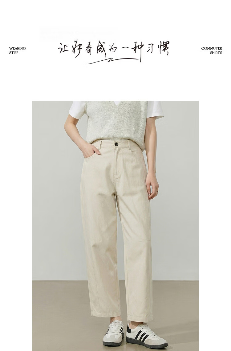 Demana High-Count Pure Cotton Summer Workwear Style Cropped Curved Pants Elastic Waist Slimming Concealment Casual Pants for Women Premium Feel 9