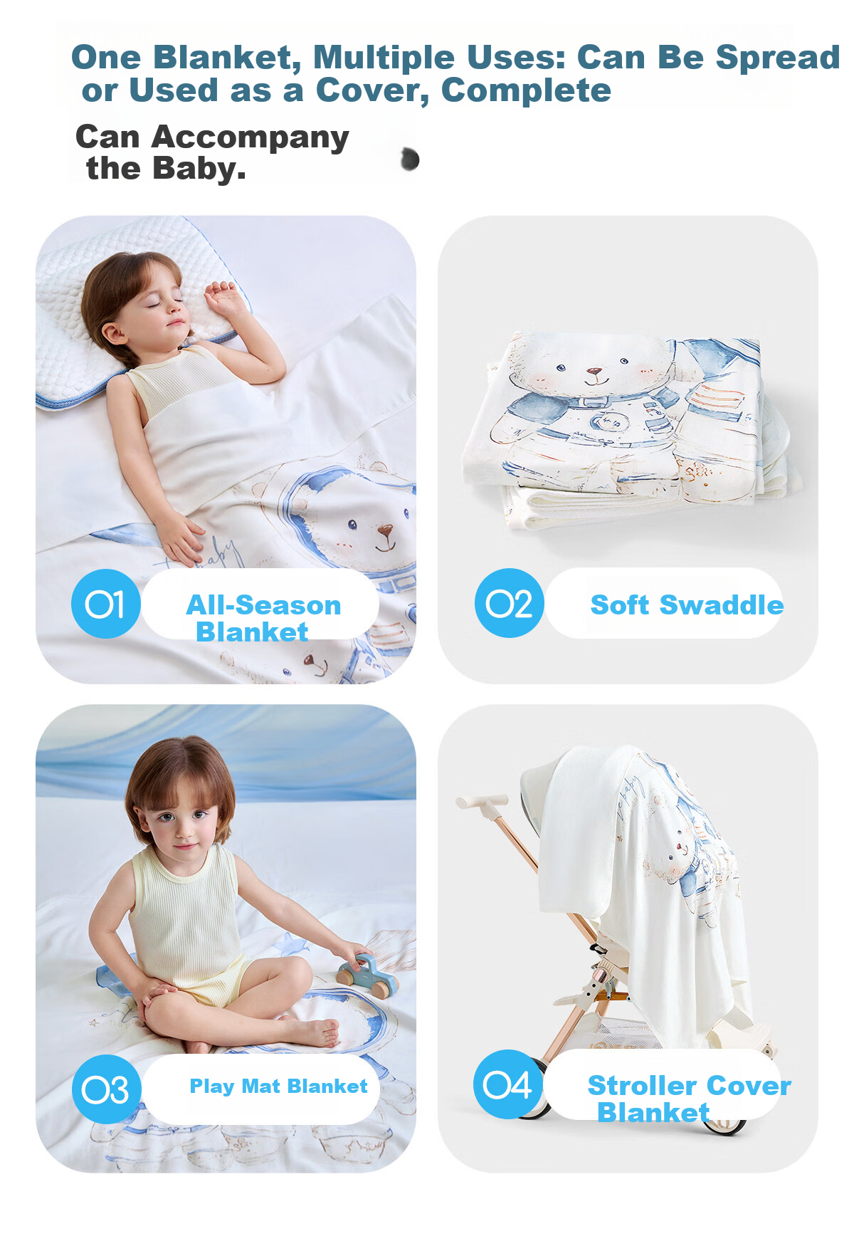 JOYNCLEON Baby Blanket Summer Ice Silk Quilt Newborn Toddler Kindergarten Air Conditioning Cooling Blanket Bear Jyp199522 16