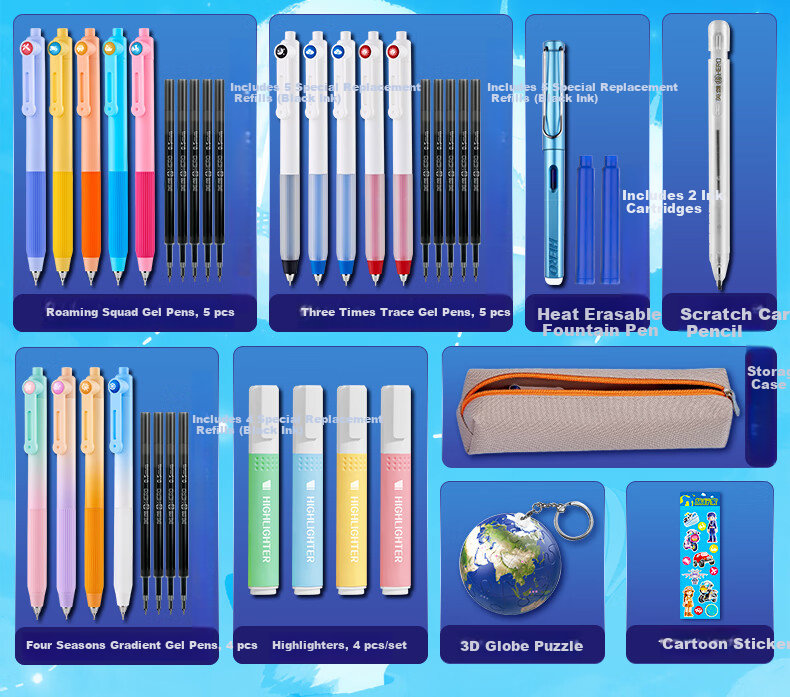 HERO Fountain Pen, Golden List Stationery Set, Stylish Gel Pens, Student Birthday Gift, Middle School Exam Gift Box, Traveler Series Large Gift Box 15