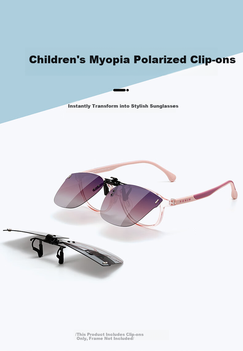 PARIM Kids Clip-On Sunglasses Unisex Lightweight Polarized UV Protection for Students Compatible with Prescription Frames 3