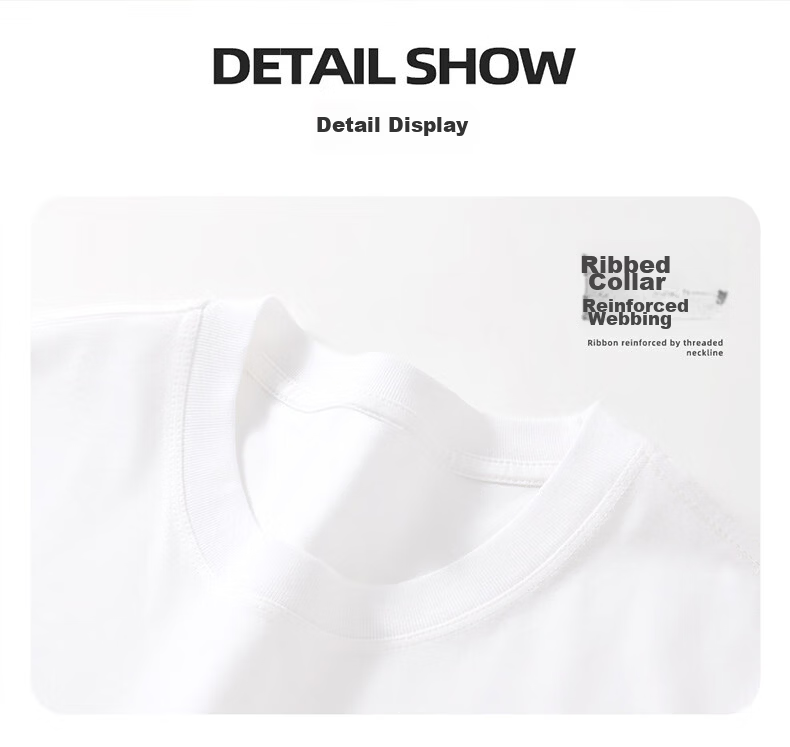 Borui Xinjiang Heavyweight Pure Cotton Short Sleeve T-Shirt Men Summer White Crew Neck Loose Thick Non-Transparent Base Shirt 8