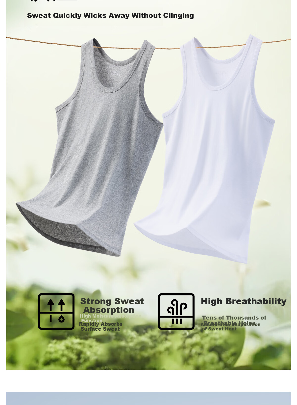 Hengyuanxiang 100% Cotton Men's Sports Vest Sweat-Absorbent Breathable Loose Fit All-Season High Elasticity 2-Pack 6