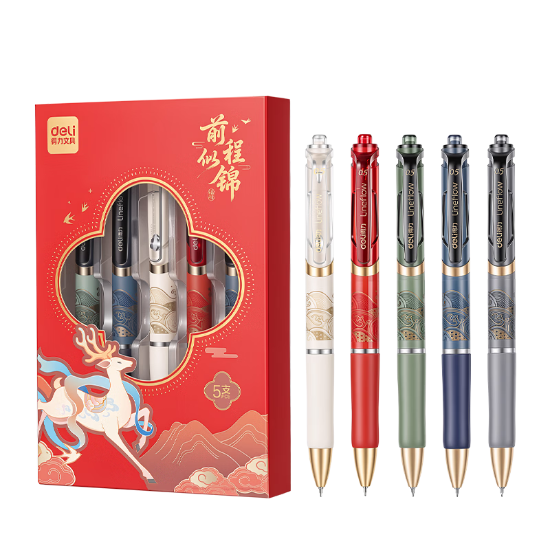 Deli Quick-Dry Retractable Gel Pen 0.5mm ST Tip Student Exam Gel Pen Black 5pcs/Box SG169-5