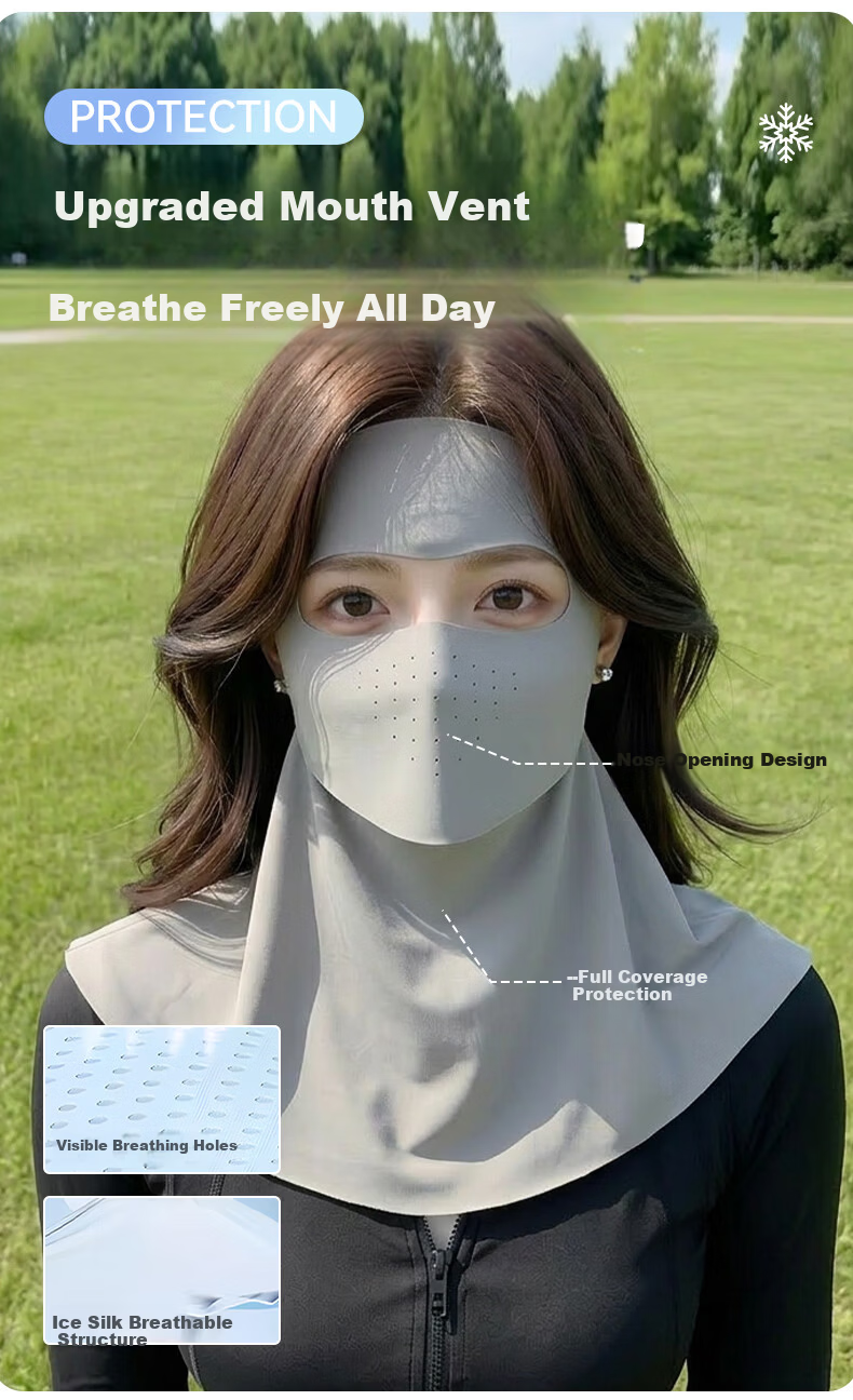FitonTon Summer Integrated Sun Protection Face and Neck Mask UV Protection Ice Silk Face Bikini 5