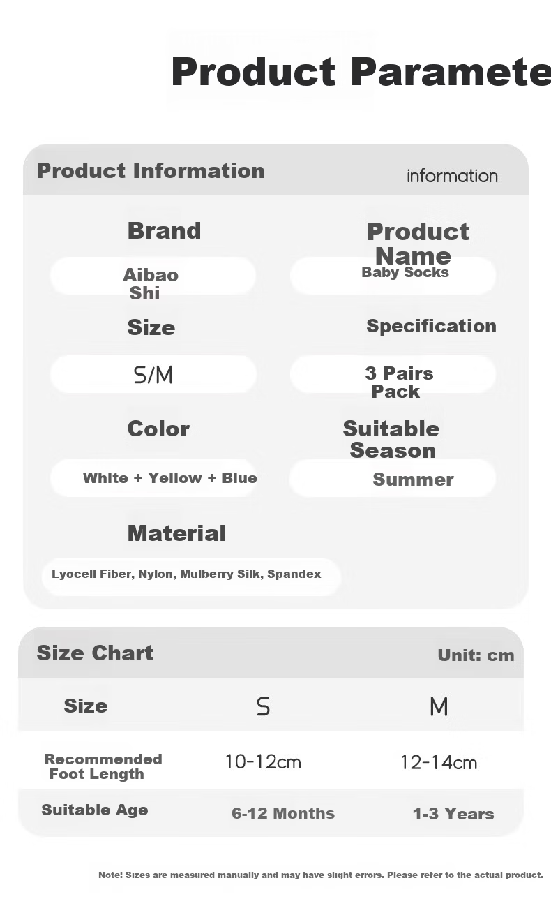 Aibao Baby Socks Summer Thin Mid-calf Pure Cotton Mesh Socks for Boys and Girls Newborn 3 Pairs Size S T295 5