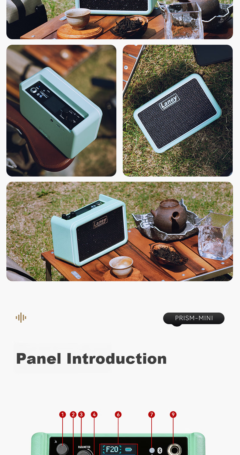 Laney UK Laney Little Green Brick PRISM-MINI Electric Guitar Bass Amplifier Mini Outdoor Portable Bluetooth Speaker 10