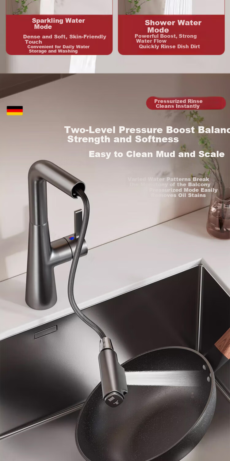 IVORPO [Germany] All-Copper Kitchen Pull-Out Faucet Hot and Cold Two-in-One Rotatable Sink Stretchable Swivel Faucet 8
