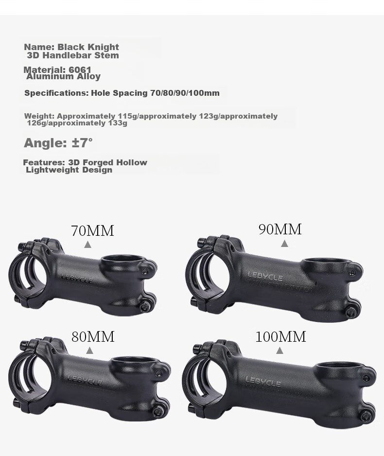 LEBYCLE Aluminum Alloy Road Bike Handlebar, Mountain Bike Ultra-Light Handlebar, Positive And Negative Angle 7-Degree Bicycle Stem, Handlebar 2