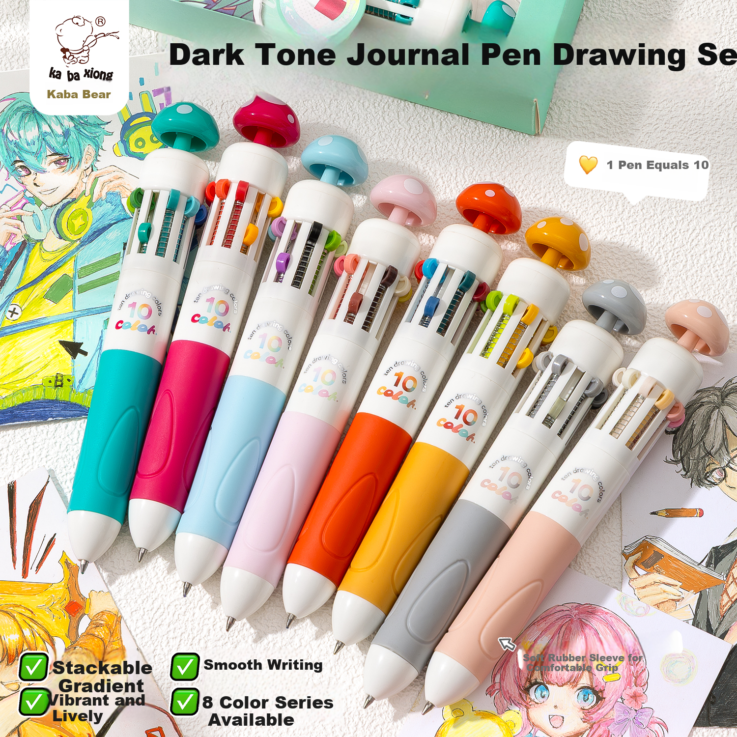 Yuji Multicolor Soft Grip Retractable Ballpoint Pen Multifunctional Writing DIY Drawing Journal High-Value Study Marker Student Highlighting Gel Pen