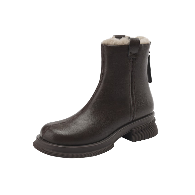 DAPHNE Women's Leather Vintage Thick-Soled Slim Ankle Boots Chunky Heel Martin Boots Shoes 4023605004 Velvet Brown Size 37