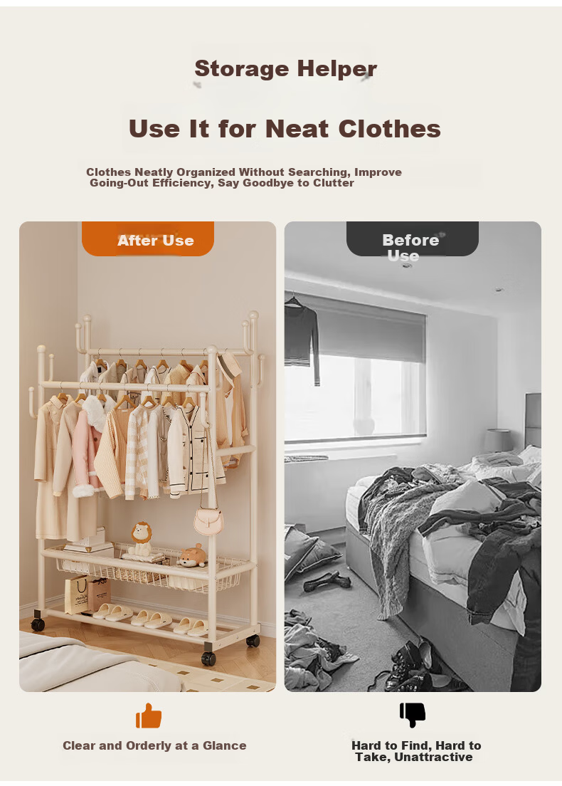 Shanshan Wooden Floor Standing Coat Rack with Shoe Shelf Clothes Hanger for Bedroom Dormitory Balcony 4