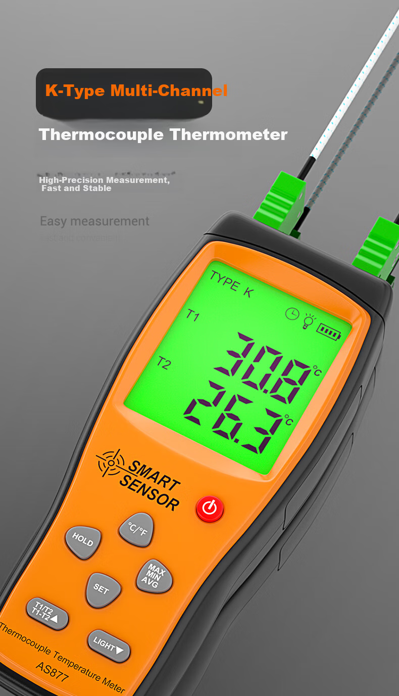 CEM AS887 Four-Channel Thermocouple Temperature Meter K-Type Thermocouple Probe High-Precision Thermometer 1
