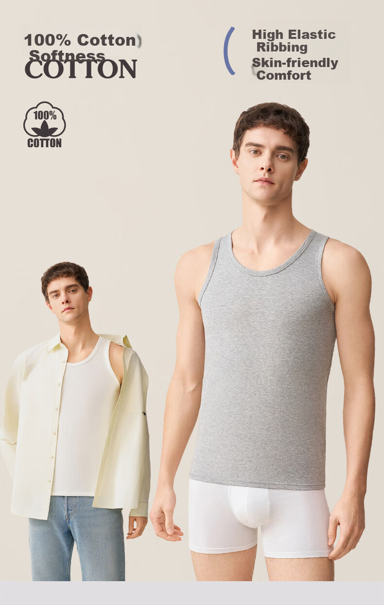 Me feeling Men's Cotton Vest Seamless Racerback Sleeveless Thin Pure Cotton White Innerwear Spring Summer Base Shirt 1