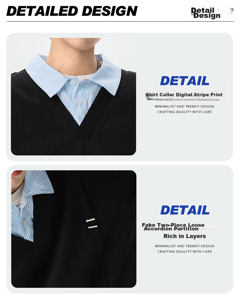 Foss Phil Men's Spring Autumn Colorblock Layered Collar Sweatshirt Casual Polo Shirt YWY1022 Glacier White XL 3