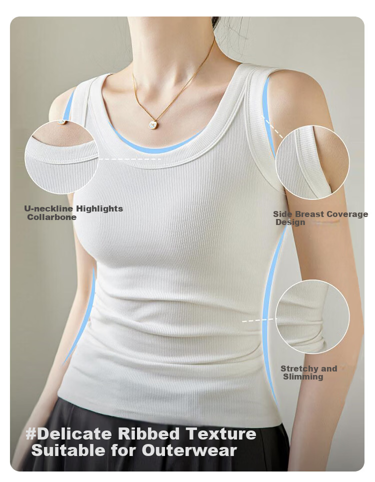FitonTon Women's Ribbed Slim Fit Camisole Vest, Double Pack, 2XL 3