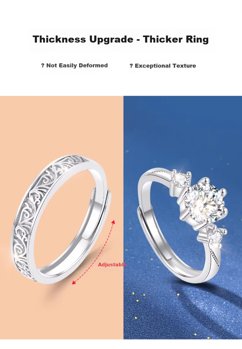 Kovni [Includes GRA Certificate] Sparkling Moissanite Couple Rings Adjustable Open Bands Birthday Valentine's Day Gift for Girlfriend 6
