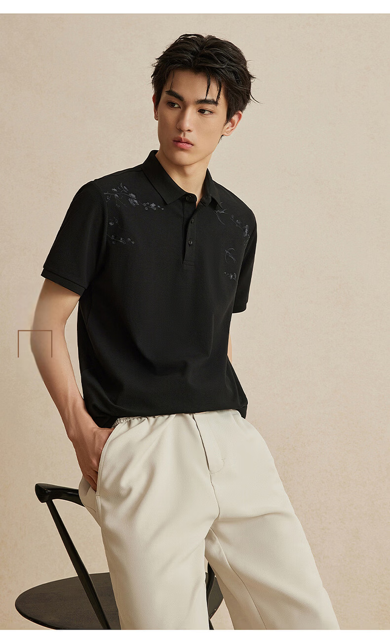 CABBEEN 200G Sorona Cooling Pique Polo Shirt Breathable Honeycomb Texture Plum Blossom Embroidery Summer 2026 Short Sleeve Polo 19