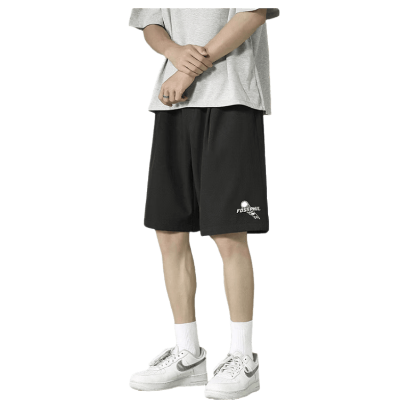 Foss Phil Men's Summer Loose Casual Trendy Thin Beach Shorts Five-Point Sports Pants FPD01 Black XL
