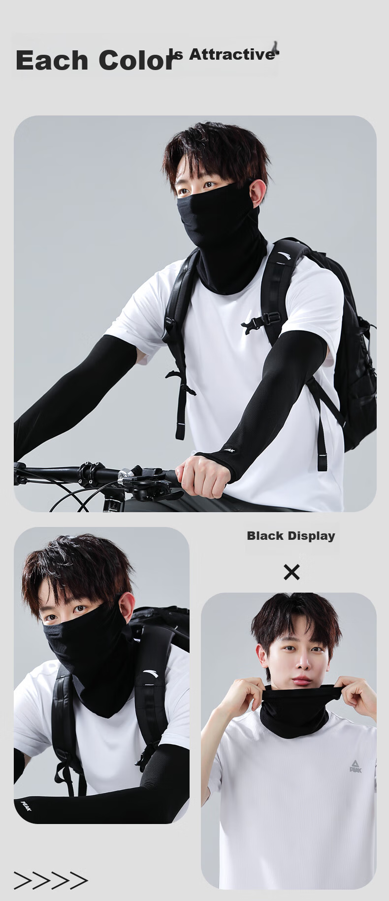PEAK Sun Protection Face Mask Ear-Hook Cycling Ice Silk Scarf Mask Neck Gaiter Windproof Dustproof Mountaineering Gear Black 11