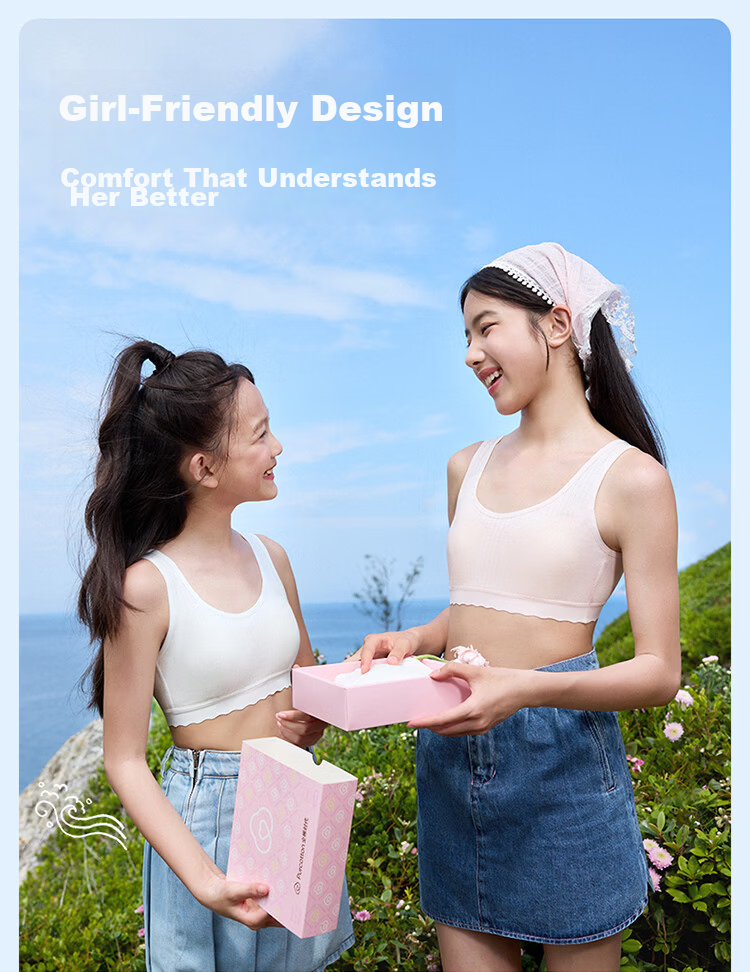 PurCotton Girls' Underwear Bra Junior High School Development Period Sports Vest Underwear Panties [Little Wave Gift Box Set] 16