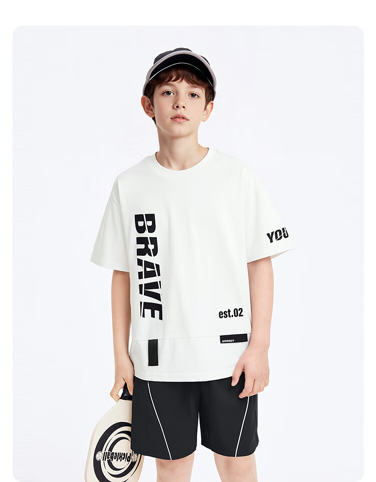 BALABALA Boys' Short-Sleeve Set, Children's Two-Piece Outfit for Older Kids, 2026 New Summer Style, Moisture-Wicking Quick-Dry T-Shirt And Pants 50
