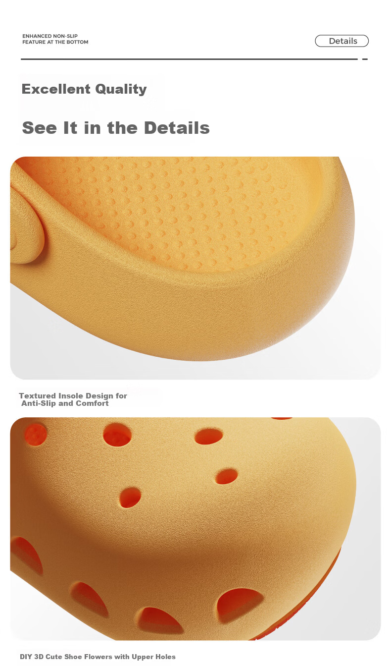 KENROLL Kids Unisex Casual Home Hole Shoes Big Kids Four-Season Non-Slip Sandals Popcorn Yellow Size 29-30 9