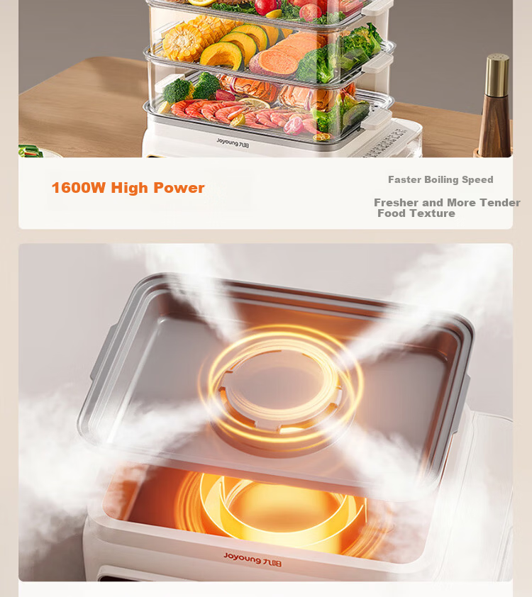 Joyoung 26L Large Capacity 3-Tier Multifunctional Electric Steamer Fast Steam Smart Reservation Breakfast Cooker DZ260HG-GZ866 6