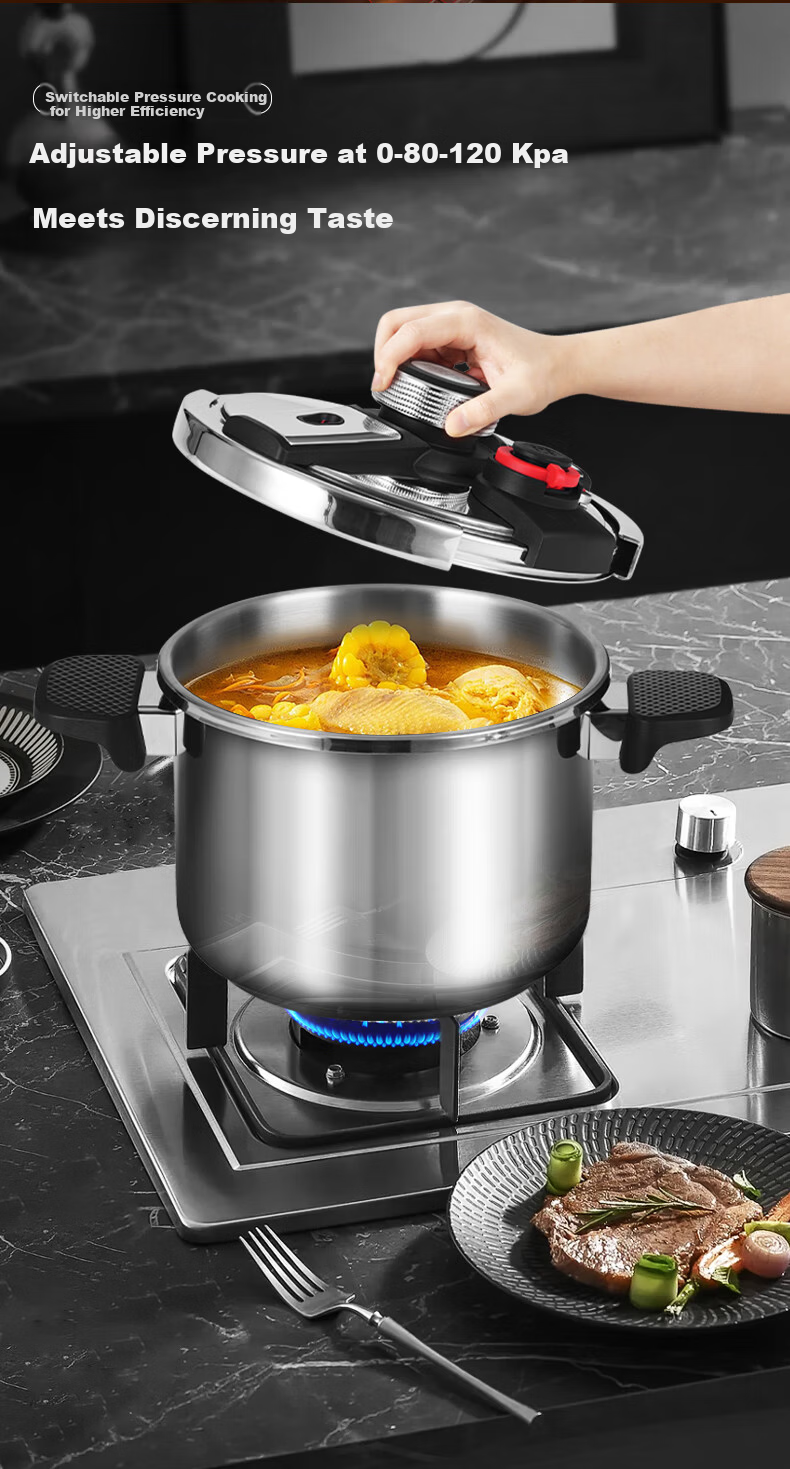 Double Happiness High-Pressure Cooker 304 Stainless Steel Gas and Induction Cooker Compatible Explosion-Proof Pressure Cooker 22CM/6L Single-Handed Adjustable Pressure 8