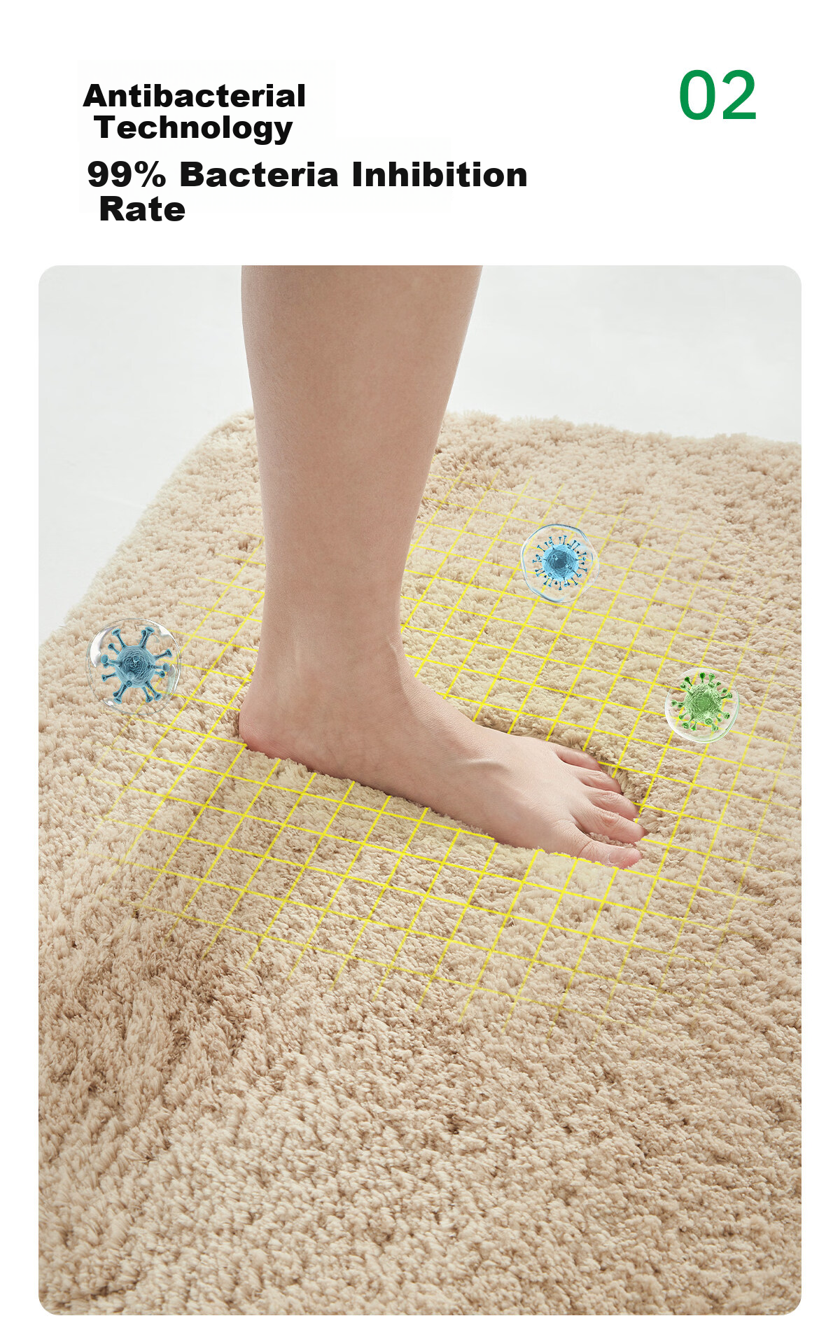 COMICOMI Xiaonaifu Flocked Bathroom Non-Slip Floor Mat Water-Absorbent Toilet Rug Antibacterial Anti-Slip 50*80cm 5