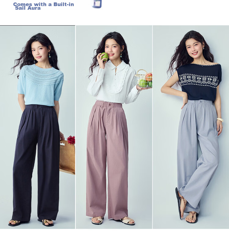 Giordano Women's Pants 2026 New Pure Cotton Pleated Elastic Waist Loose Straight Casual Trousers 13416302 8