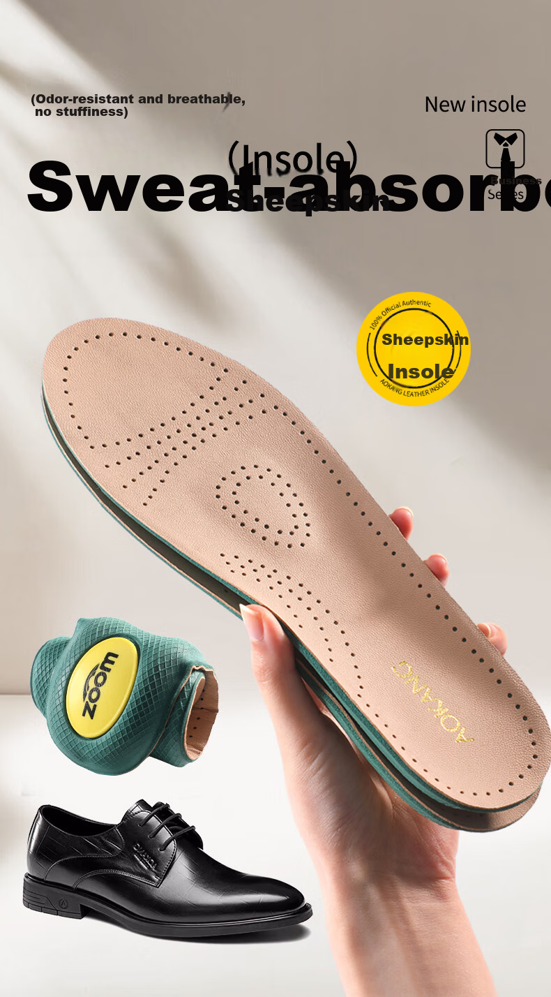 Aokang Leather Insoles Unisex Sweat-Absorbing Odor-Resistant Soft Genuine Sheepskin Thickened Shock-Absorbing Pain-Relief Sports Insoles for Long Standing 1