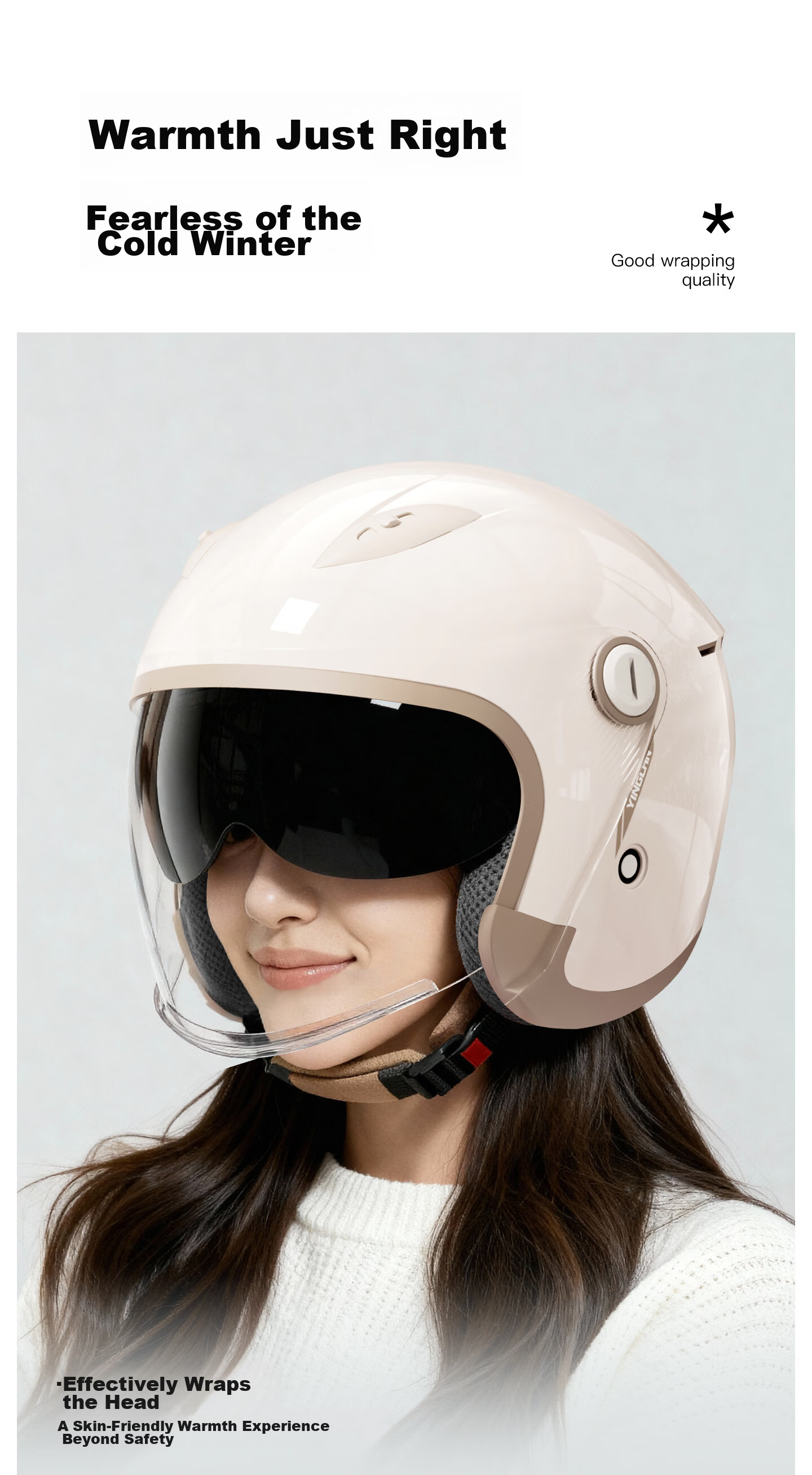 Yinglan Electric Vehicle Helmet 3C Certified Class A Warm Windproof Autumn Winter Four-Season Universal Women's Safety Helmet Electric Scooter Motorcycle Dual Lens Half Helmet Khaki 6