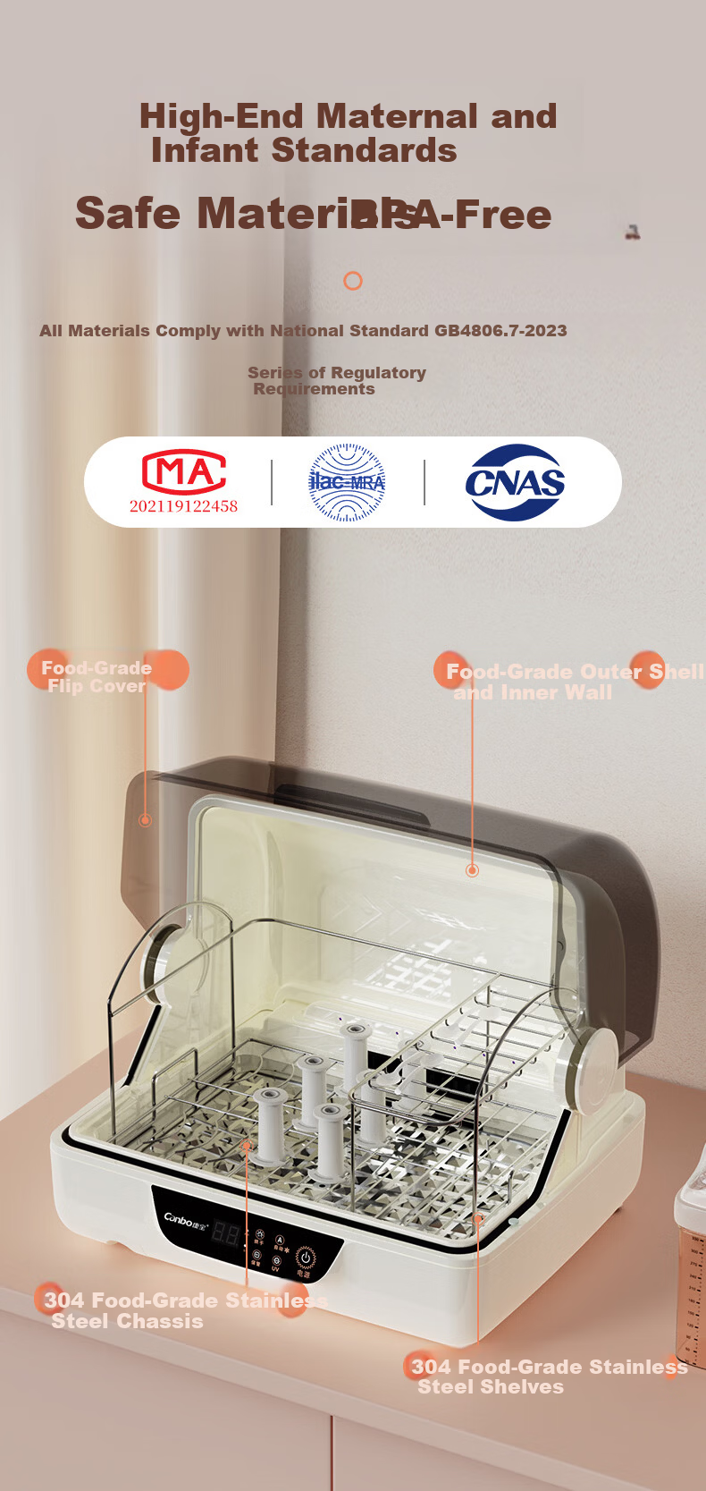 Canbo Baby Bottle Sterilizer UV Sterilizer with Drying Function All-in-One Baby Bottle Sterilizer and Dryer 7