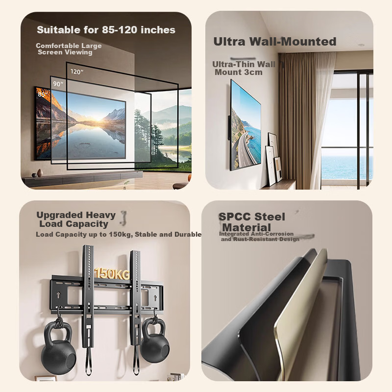 Aizhiri TV Wall Mount Bracket (85-120 inch) Thickened Ultra-thin Wall-mounted TV Stand Compatible with Xiaomi Samsung Hisense TCL Thunderbird Skyworth and More