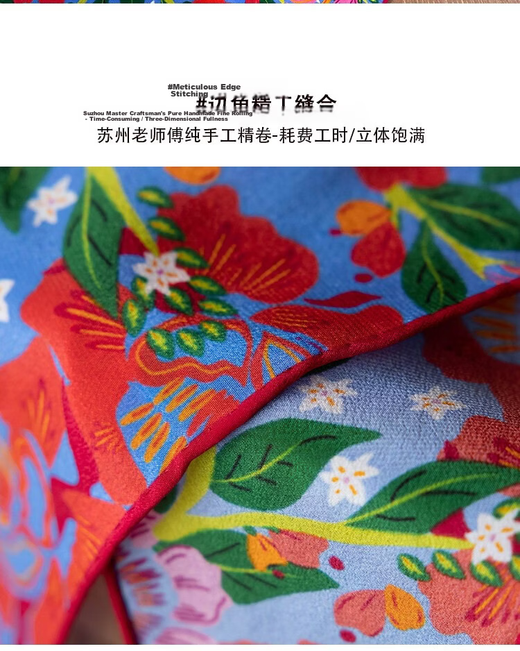 Lagur Rich Eternal 100% Mulberry Silk Original Illustration Scarf Triangle Silk Neck Scarf Gift for Mom Camellia Red 6