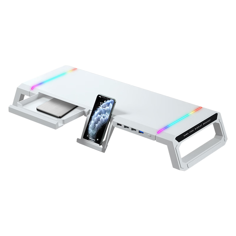 ICE COOREL Monitor Riser T1, Multifunctional Computer Stand, Monitor Screen Riser, Desktop Computer Desk Support, Rechargeable Foldable Storage Rack, USB 3.0 Expansio