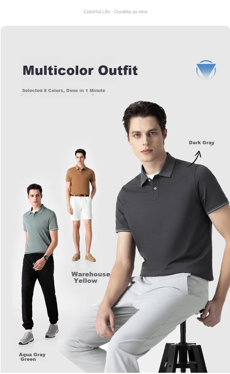 VICUTU Ever Polo II Men's Spring Summer Short Sleeve Business Polo Shirt Dove Gray 185/104B 8