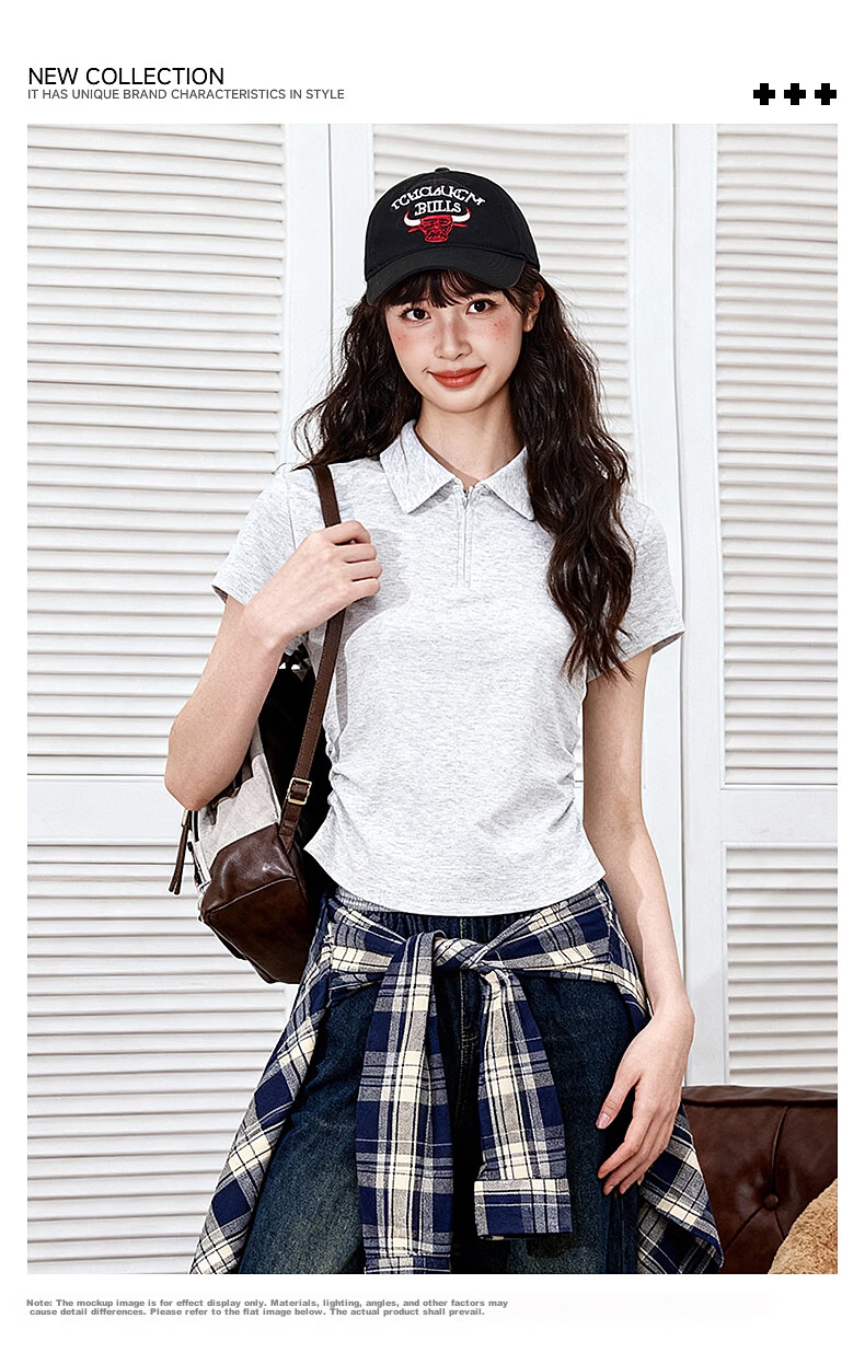 TonLion Women's Short Sleeve Polo T-Shirt Summer New Trendy Pleated Design Slim Fit Skin-Friendly Top 2