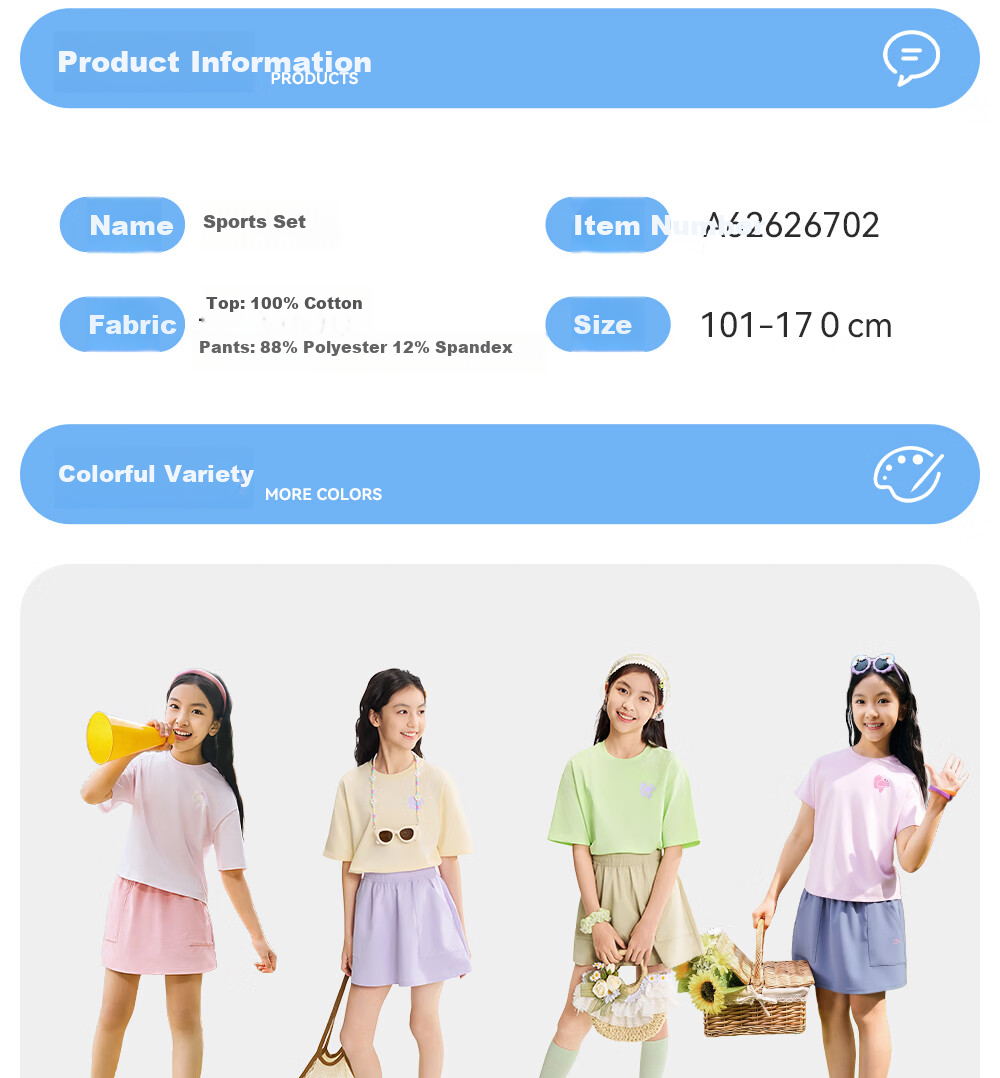 Anta Kids Sports Set Girls 2026 Summer Breathable Skin-friendly Cotton Short Sleeve Skirt A62626702 16