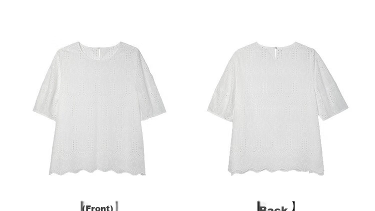 Demana Pure Cotton Light Life Summer Artistic Lace Embroidered Round Neck Shirt with Hem Lace Short Sleeve Blouse for Women 17