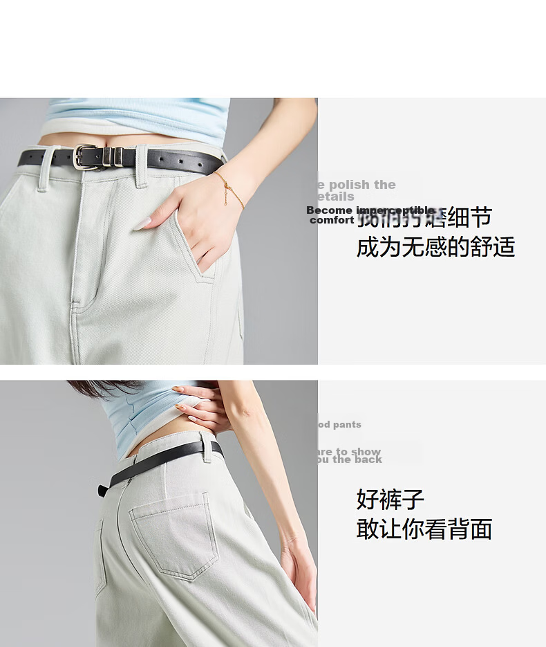 TonLion 2026 Spring Women's Split Denim Pants Light Blue Gray 25 9