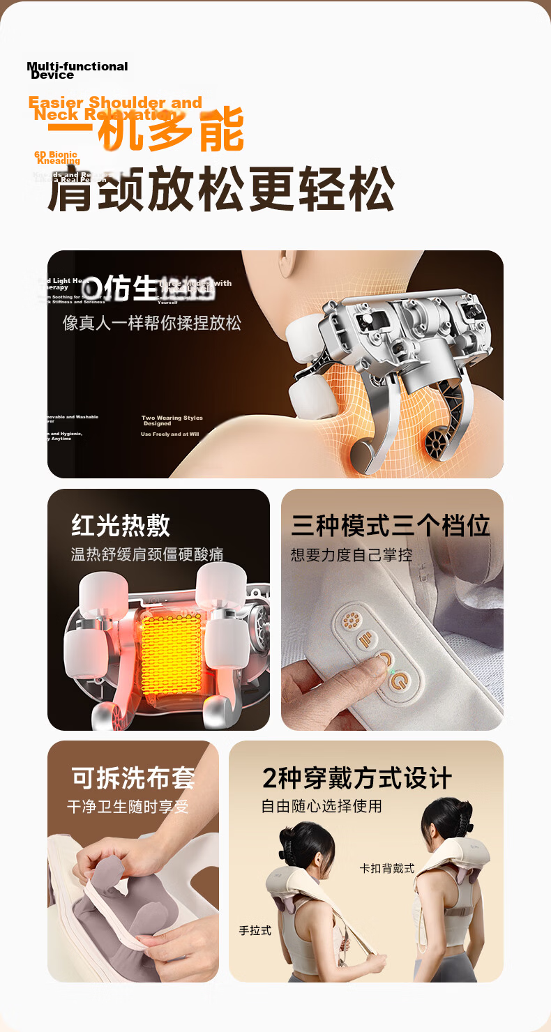 Yun Kang Bao Cervical Massager Shoulder Neck Waist Back Massager Father's Day Gift Heat Therapy 6D Roller Neck Massager Device Dragon Boat Festival Gift for Parents Boyfriend Girlfriend Birthday Prese 3