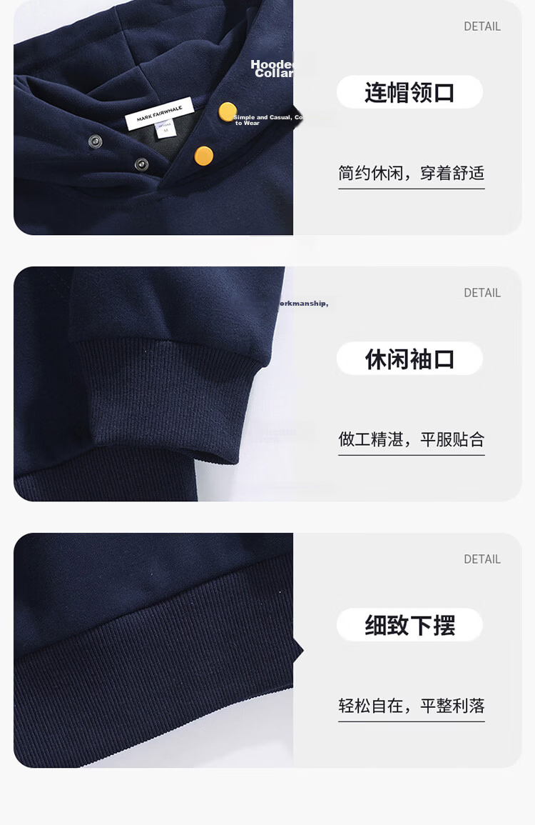 MARK FAIRWHALE Unisex Hoodie Spring Autumn American Streetwear Jacket Men's Top Couple Outfit Navy Blue XL 6