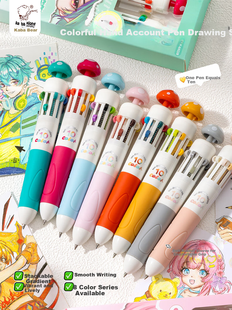 Yuji Multicolor Soft Grip Retractable Ballpoint Pen Multifunctional Writing Drawing Journal High-Value Study Marker Student Highlighting Brush Test Gel Pen 3