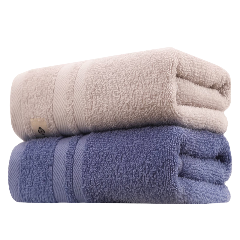 Grace Towel, Antibacterial Class A Pure Cotton Highly Absorbent Unisex Solid Color Sports Face Towel Gray + Blue, 2 Pieces