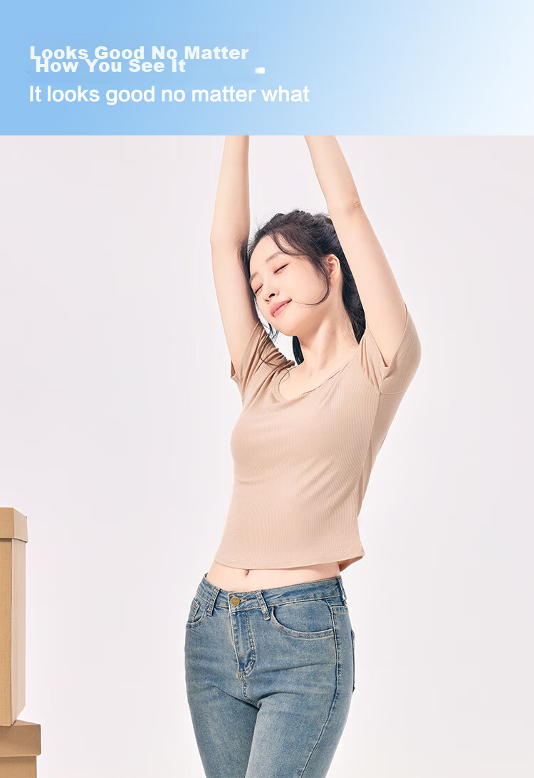 Hodo Women's T-Shirt 10A Antibacterial Smooth Modal Stretch Ribbed Slim Fit Versatile Short Sleeve Top 12