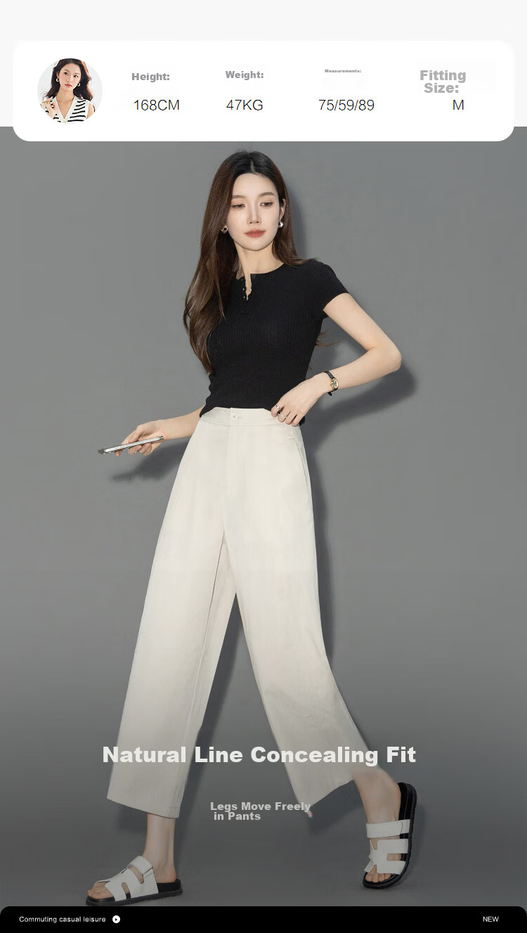 Demana [Curved Blade Project] Summer Nine-Point Pants Simple Style Split Line Loose Slim Petite Casual Pants for Women Premium 9
