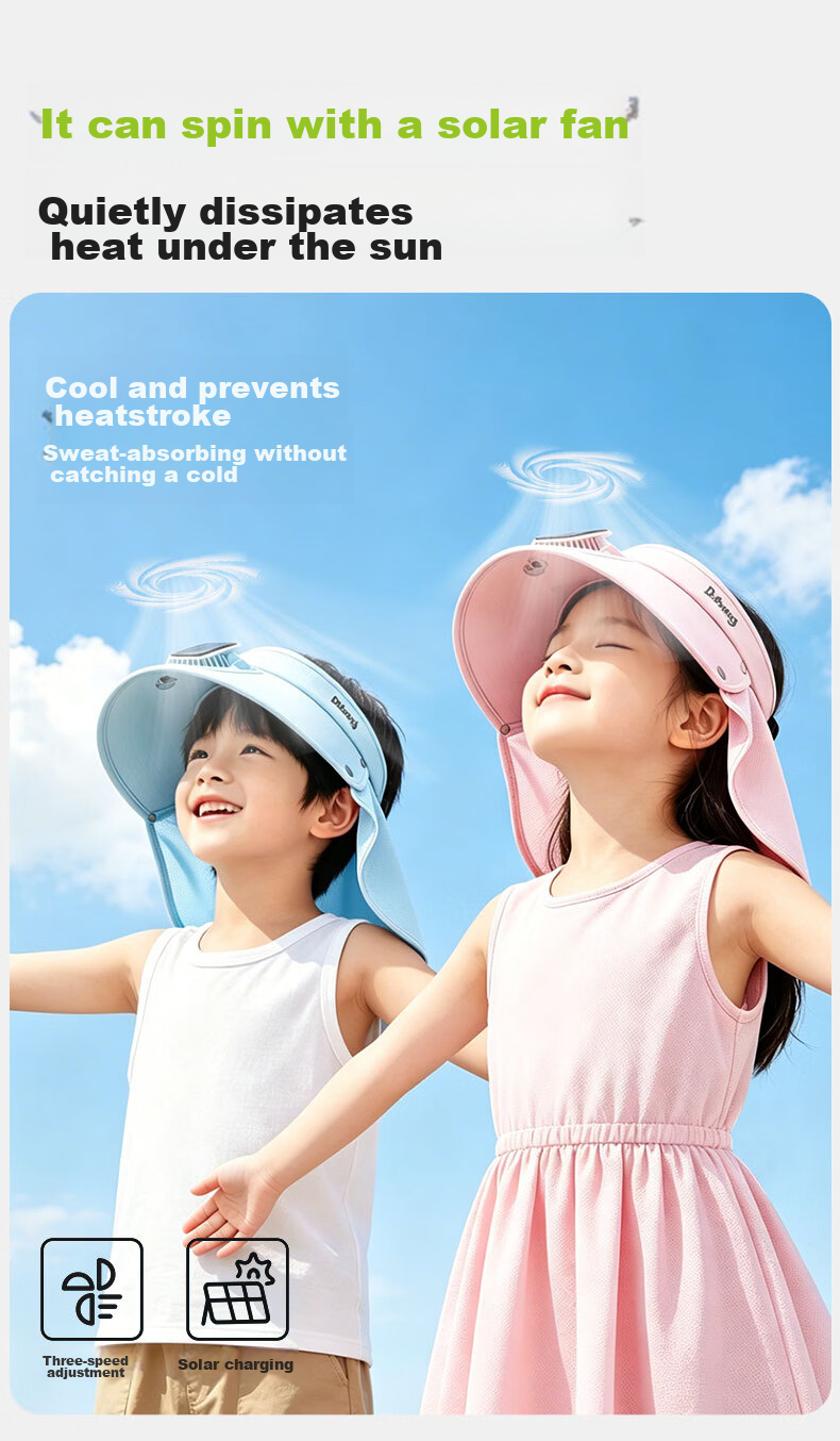 Ousen Kids Solar Fan Hat Summer Sun Protection Cap UV Protection Sun Hat for Girls Ages 3-12 3
