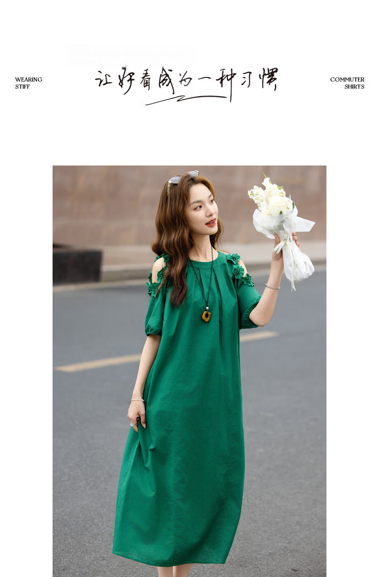 Demana [With Flax Cloud Cotton] Summer Elegant Hollow Lace Loose Slimming Concealing Dress for Women High-End Feel 10