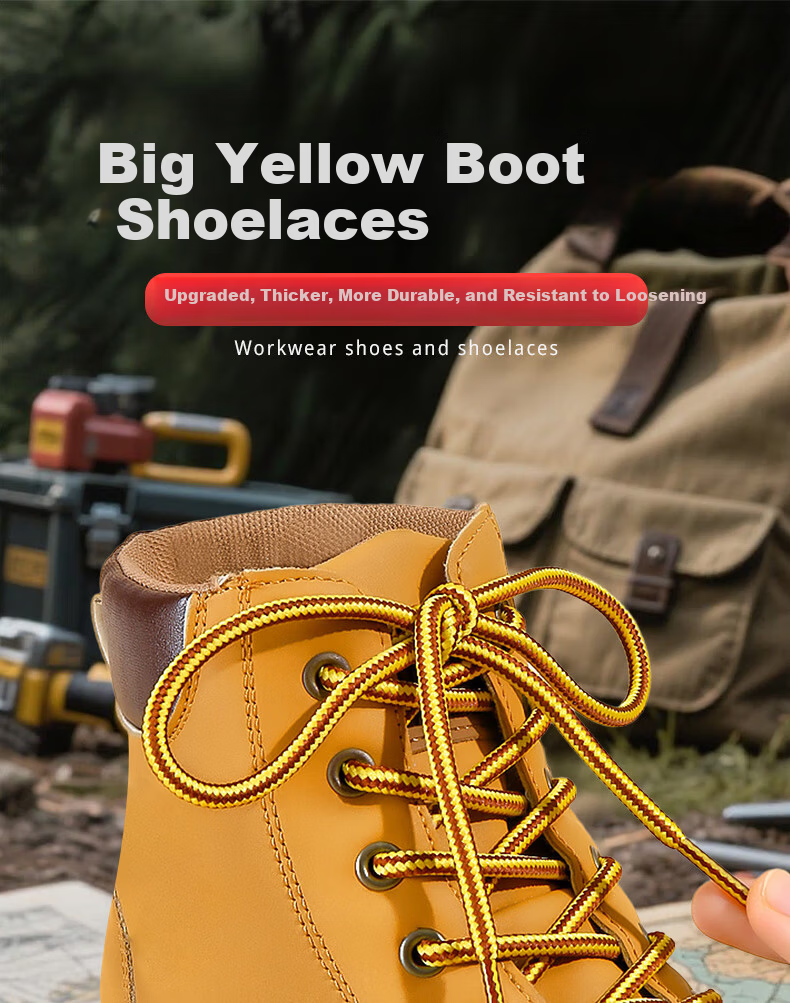 Huabaochi 3 Pairs Yellow Martin Boots Shoelaces Unbreakable Thick Round Classic Work Hiking Shoes Laces for Men and Women 1